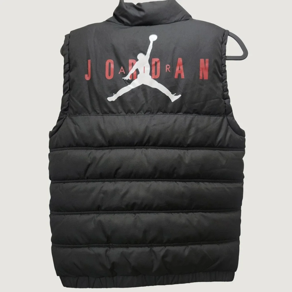 Jordan Kids Black Puffer Vest Jumpman Logo Quilted Full Zip Size L 12-13